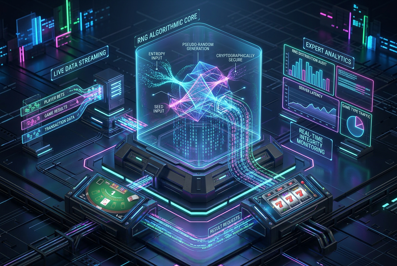 Modern visualization of RNG algorithms and code streaming for digital casino gaming