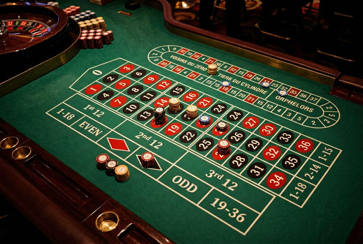 Widok premium na układ stołu do ruletki z sekcjami racetrack